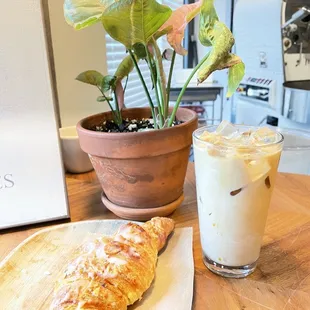 Iced lavender latte and an almond croissant