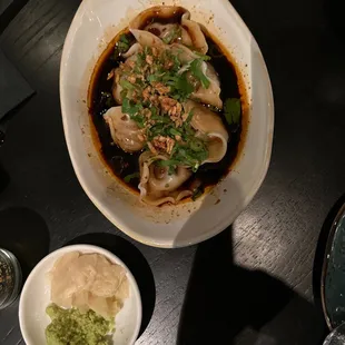 Hot and sour beef dumplings.