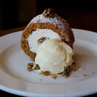Pumpkin Roulade with Vanilla Ice Cream