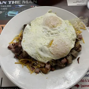 All meat skillet. Really flavorful. Comes with toast or biscuits