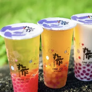 three bubble tea drinks