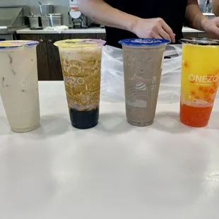 My drinks- Roasted Rice Tea Brown Sugar Latte Oreo Milkshake Passion Fruit Slushie
