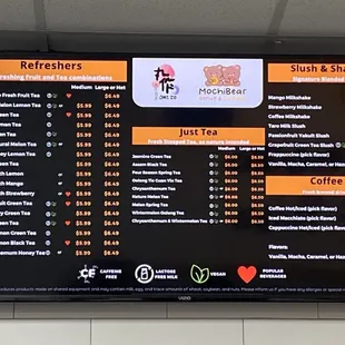 a menu on the wall of a restaurant