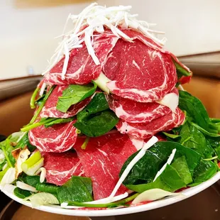 a pile of raw meat on a plate