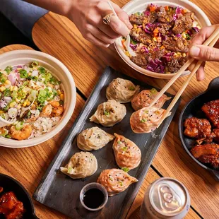 a group of people eating a meal at a restaurant