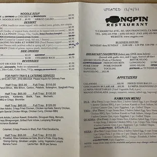 Updated menu 12/2021