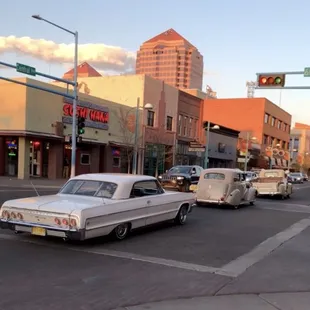 Route 66 view from the sidewalk table on Saturday night.