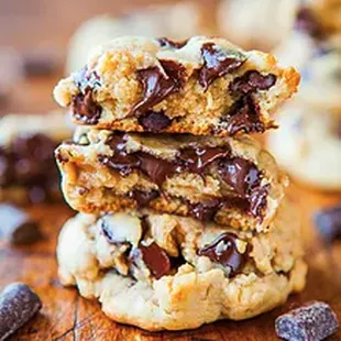 a stack of chocolate chip cookies