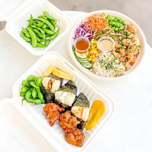 Ginger Ponzu Salmon Poke Bowl and Onigilli Bento Set IG: michellelieats