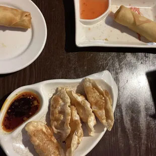 Shrimp egg roll and Pot Stickers (fried)