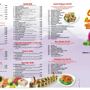 sushi and sashimi, menu