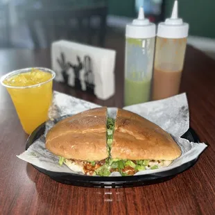 Torta Milanesa Pollo and agua de Passionfruit (Maracuya)