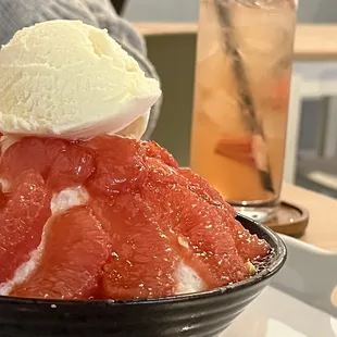 Grapefruit Bingsoo-FRESH grapefruit in a bed of light fluffy and sweet shaved ice.