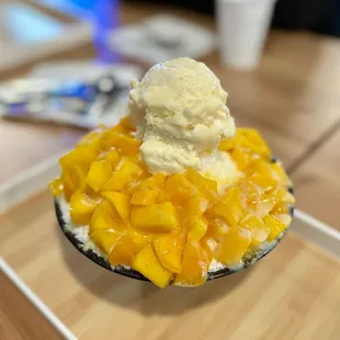 Mango Bingsoo (shave ice + ice cream + mango + goodness)