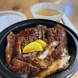 Chicken Katsudon with miso soup