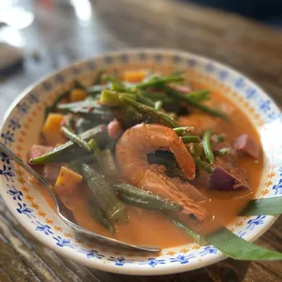 a bowl of soup on a table