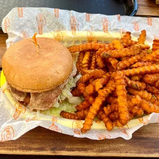 a plate of fries and a sandwich