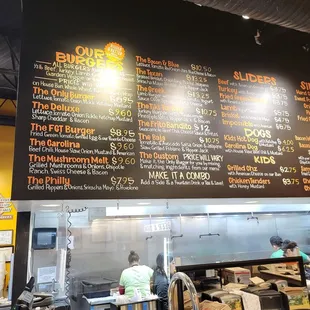 a menu on the wall of a restaurant