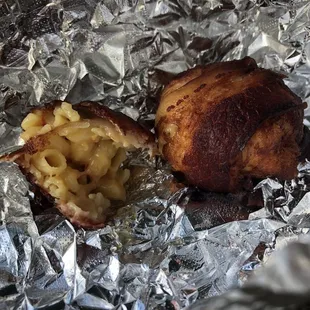 Bacon-wrapped Mac and cheese