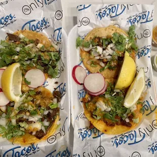 Carne Asada on the Left, Al Pastor on the Right