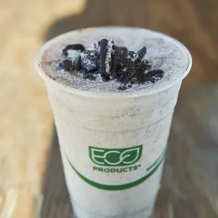 a cup of cookies and milkshake