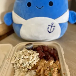 a meal in a styrofoam container