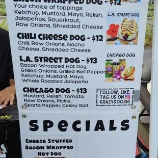 Krazy dog menu