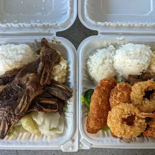 Kalbi short ribs plate and seafood mix plate