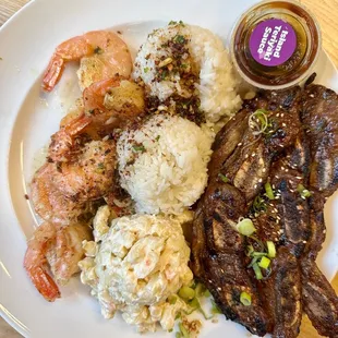 Kalbi and Shrimp Platter