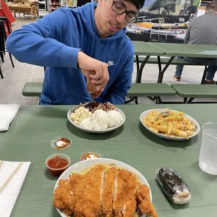Katsu Chicken and Garlic Noodles.