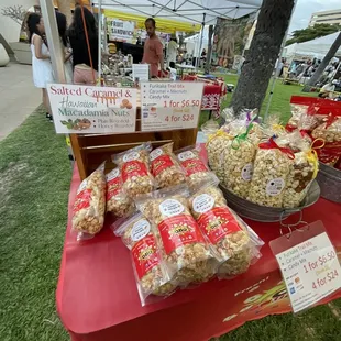a variety of popcorn at a farmers market