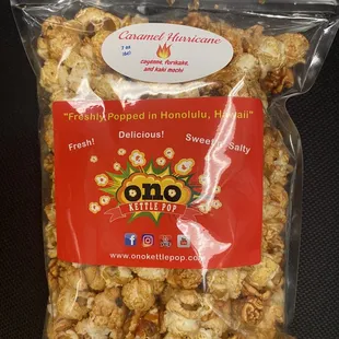 Caramel Hurricane! This is pretty good. Purchase from work as a fundraiser for Maui! Cayenne, Furikake &amp; Kaki Mochi!