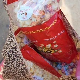 Multiple bags of delicious popcorn.