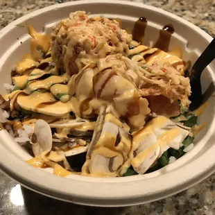 BYO Bowl - Salmon and Crab, sushi rice