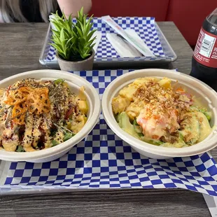 Two poke bowls. Customized.