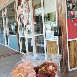 Large combo with spicy ahi and Hawaiian style ahi