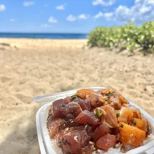 Poke Bowl with Shoyu Ahi and the Salmon ($~18) - took it to Sandy Beach to enjoy