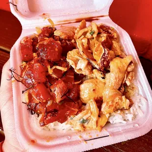 Hawaiian style ahi and spicy tako combo