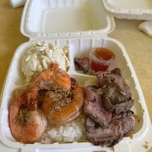 4 shrimp and 4 oz steak plate