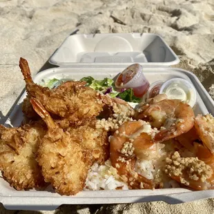 Coconut and garlic shrimp over rice