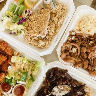 Garlic Ahi, Coconut Shrimp  Plate, Kalbi, Teriyaki Chicken