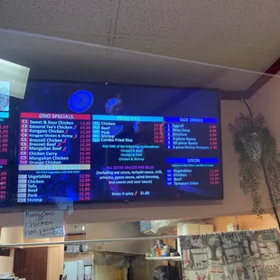 a menu on the wall