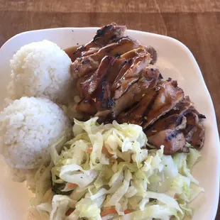 Huge teriyaki chicken plate with veggies instead of a salad. Only $7.99.