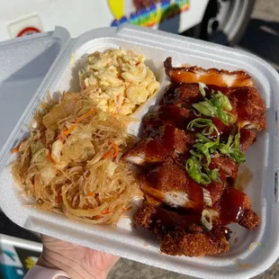Chicken Katsu Combo with Macaroni Salad and Pancit