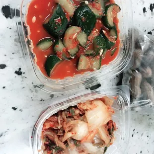 Kimchee and cucumber kimchee.