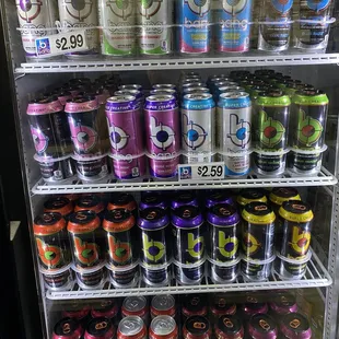 a display of sodas and soft drinks