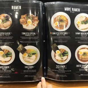 ramen and noodles, menu
