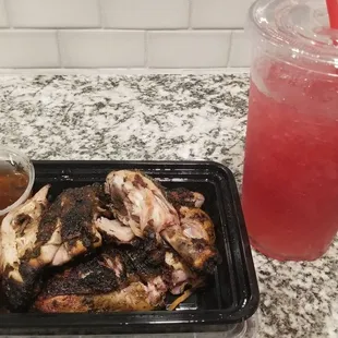 Jerk chicken along with this Bomb drink. Great way to finish this night!! 100% fire