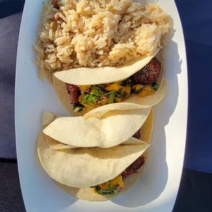 Plantain Tacos, Rice, and Beans