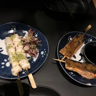 two plates of food on a table